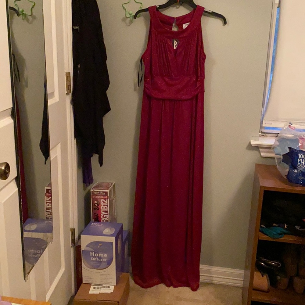 Long elegant red dress.